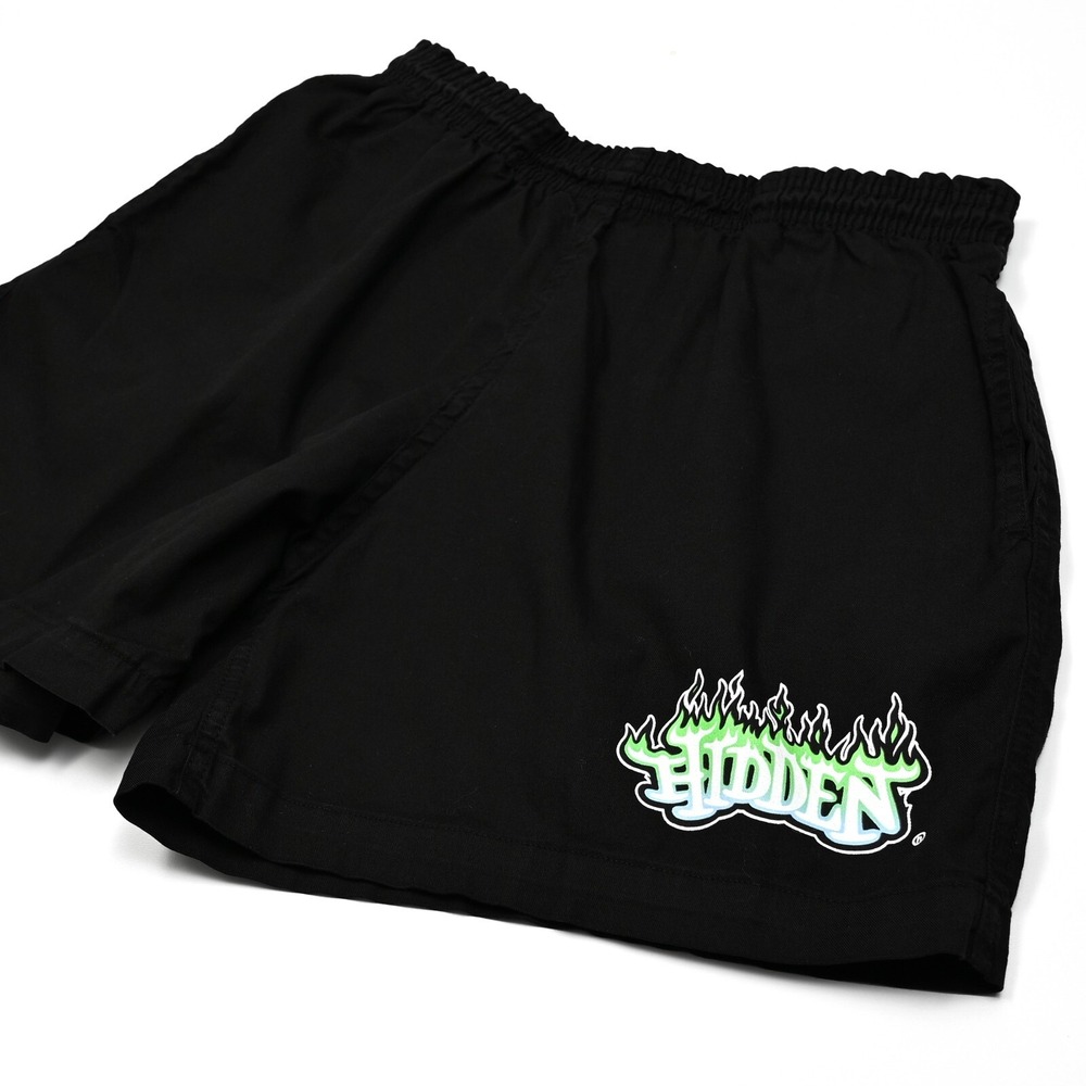 Hidden‎ New York NYC Flames Graffiti Logo Mens Shorts Black Medium Made in USA